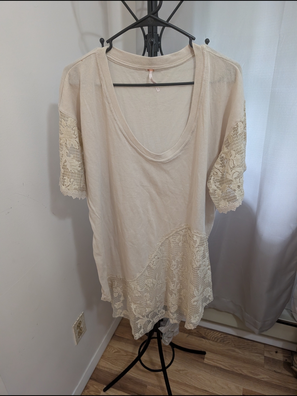 Free People Cream Lace Short Sleeve Tee Size Large